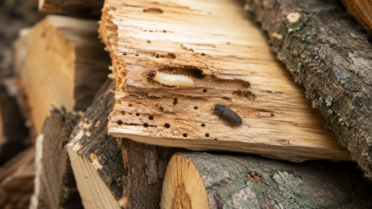 Holzwurm im Brennholz