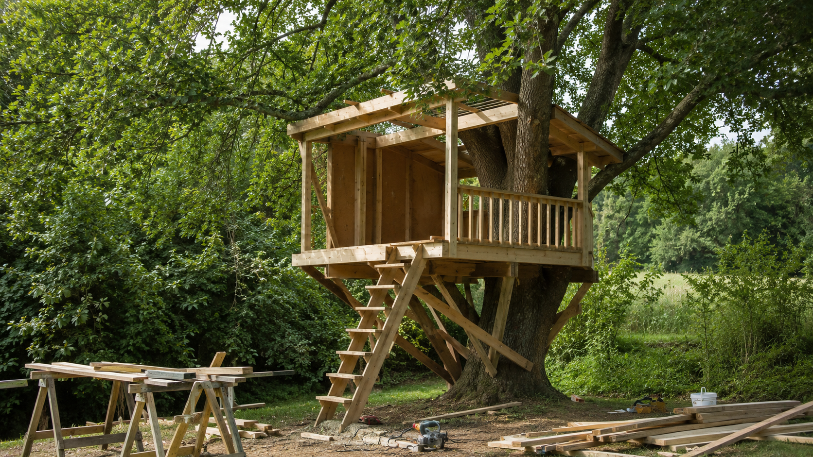 Baumhaus selber bauen [Bildinhalt mit KI erstellt]
