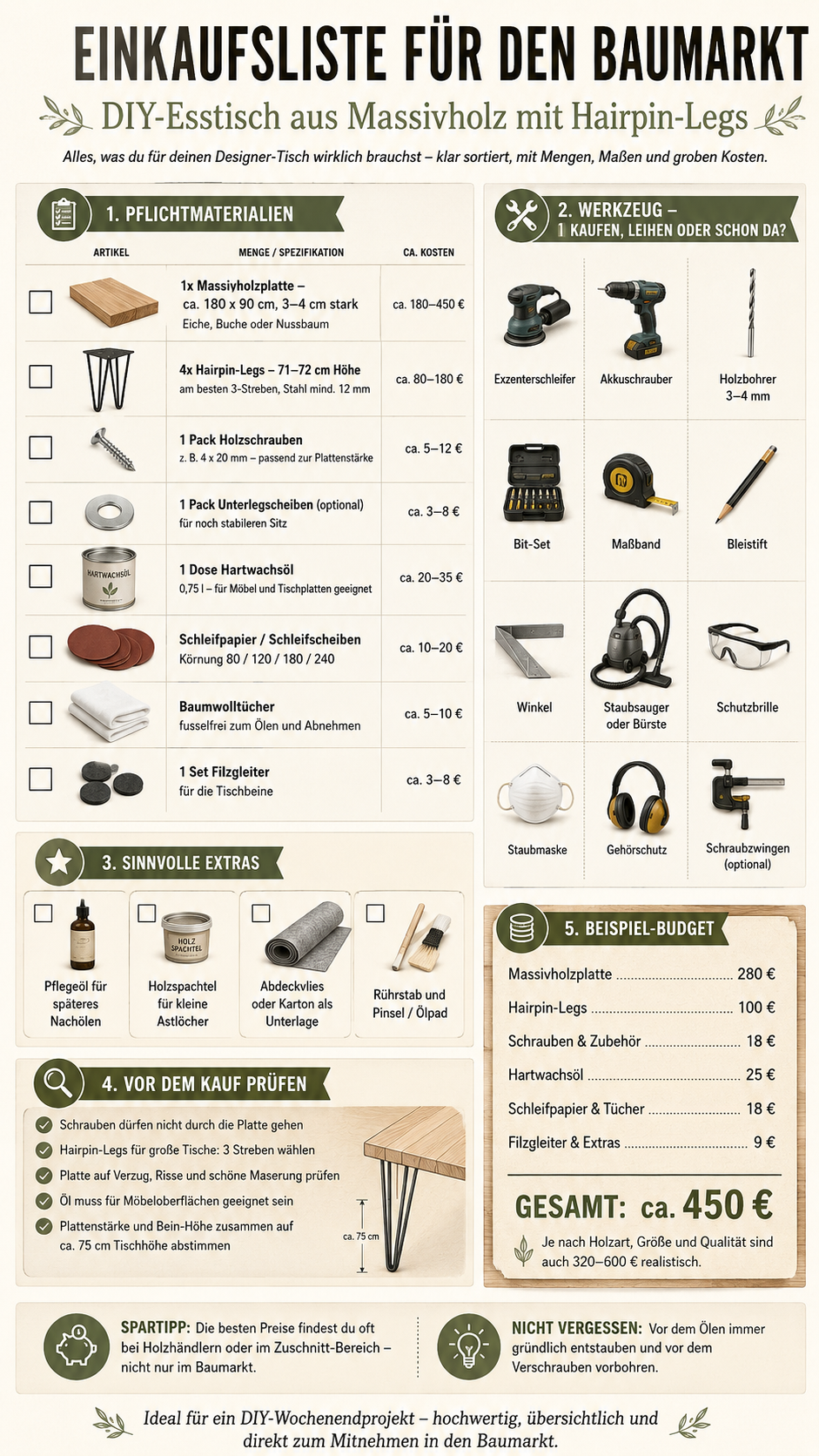 Esstisch selber bauen Einkaufliste Baumarkt