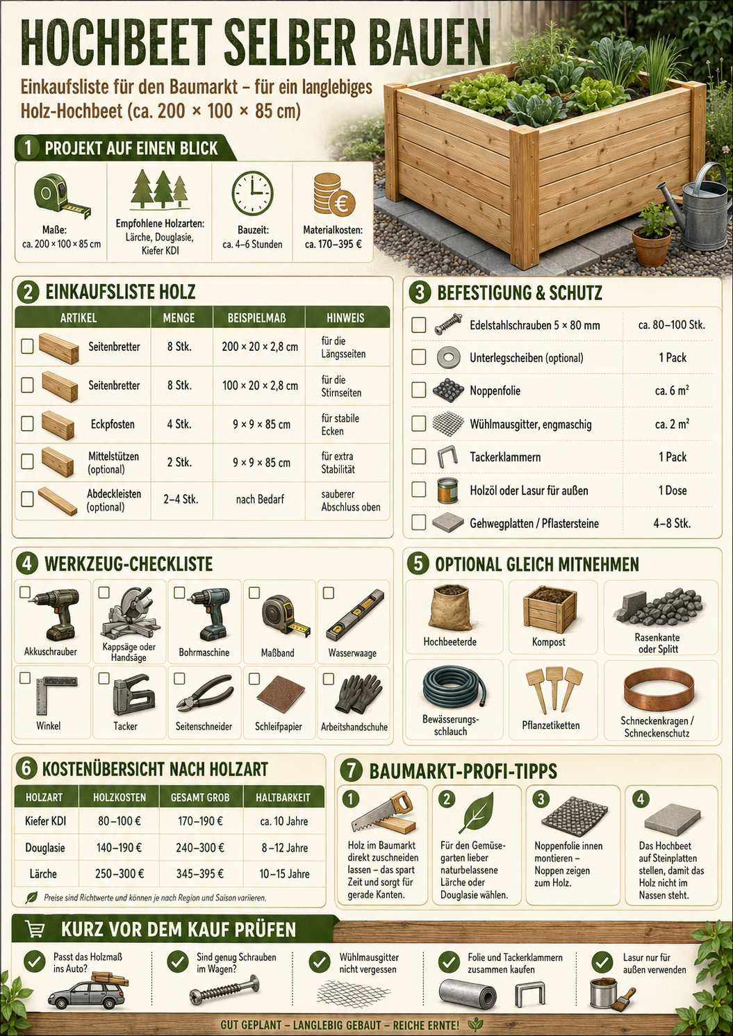 Hochbeet selber bauen Einkaufliste Baumarkt