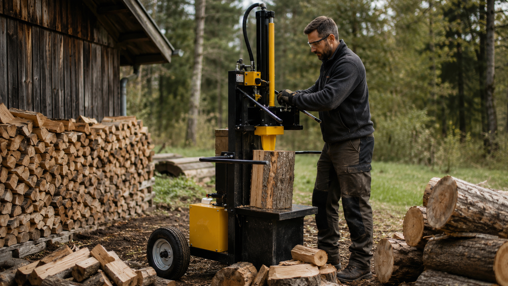 Holzspalter statt Axt [Bildinhalt mit KI erstellt]