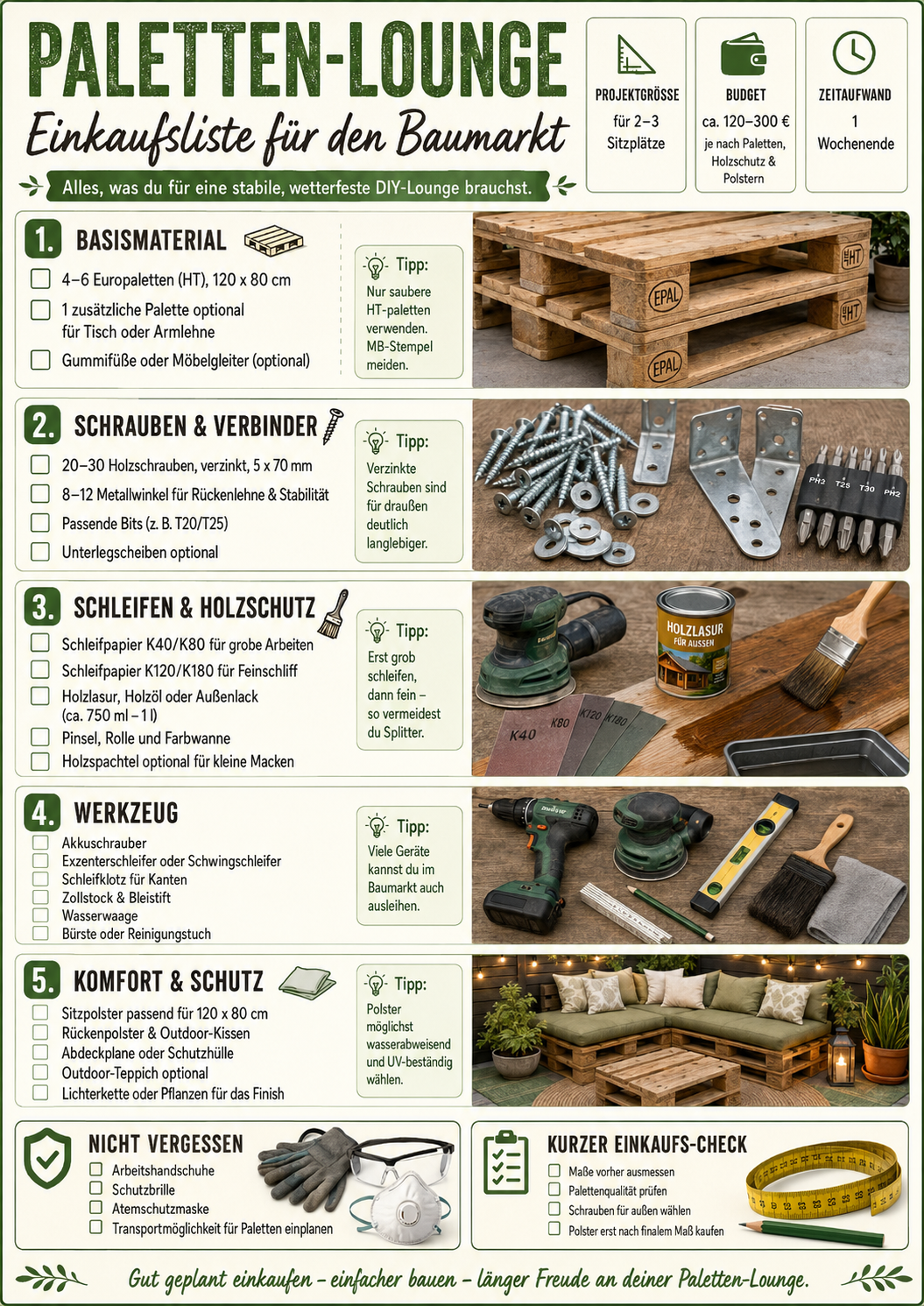 Paletten Lounge Einkaufliste Baumarkt