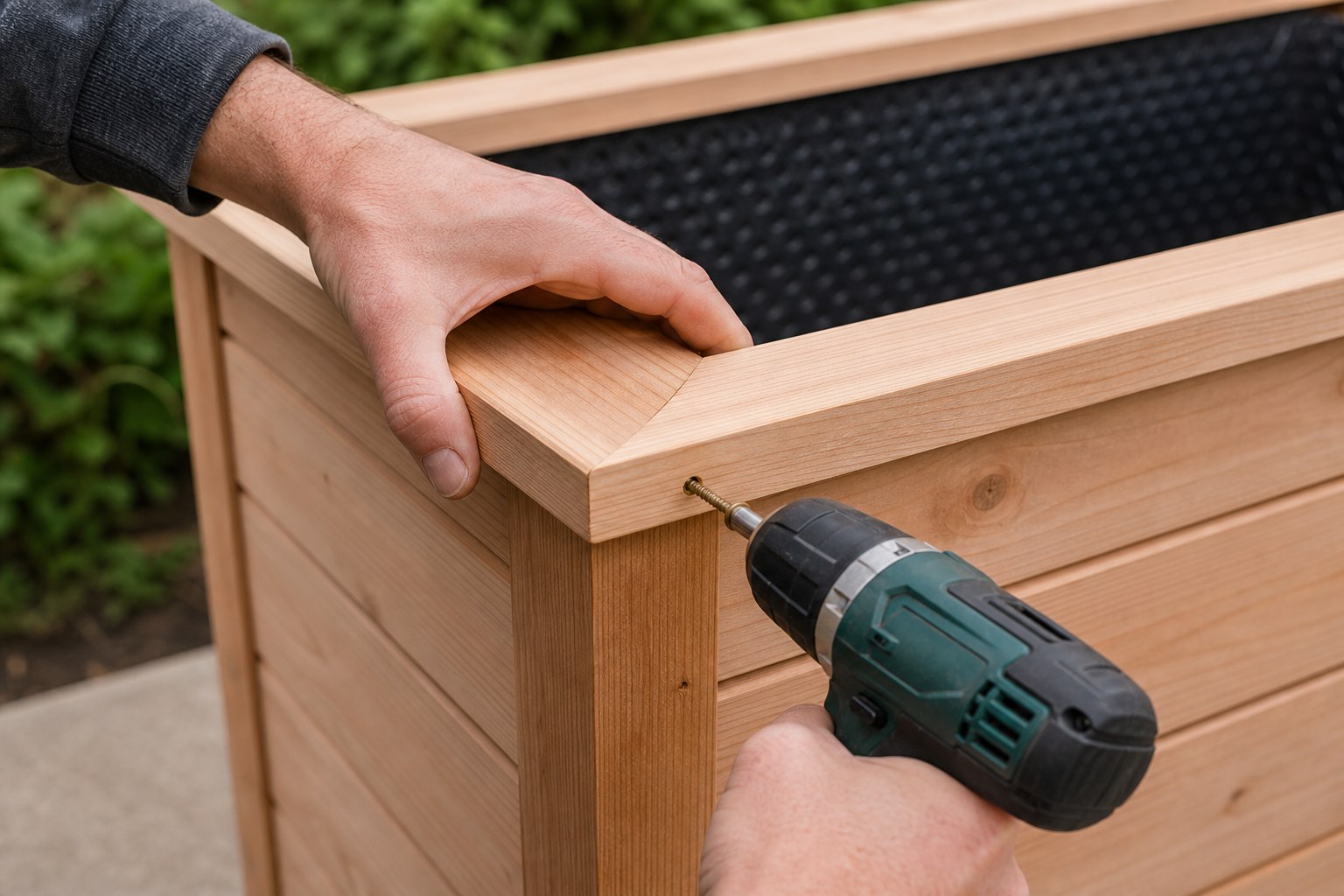 Abdeckleiste am oberen Rand des Holz-Hochbeets montieren